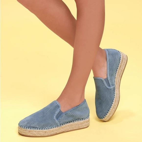 Steve Madden Women Shoes Blue 7.5 Suede Wright Espadrille  Steve Madden Wright Leather Perforated Slip-On Espadrille Sneakers in‎ Blue Sz 9